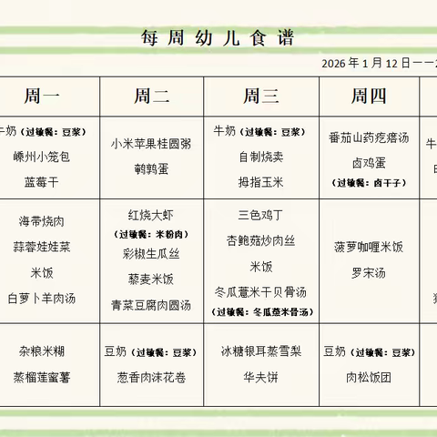幼儿营养食谱 ——安徽省军区机关幼儿园