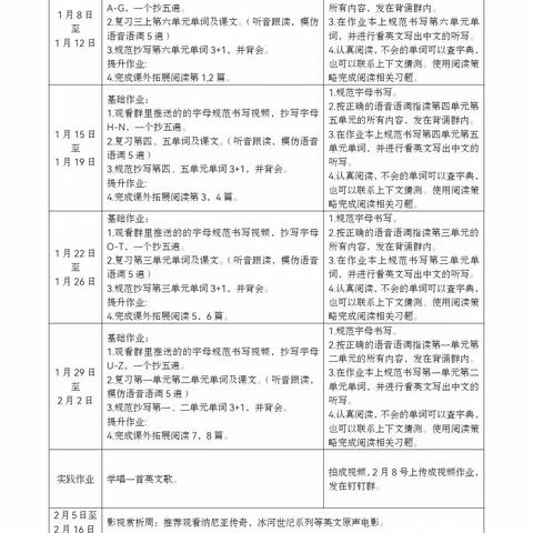 海新小学三年级寒假作业安排