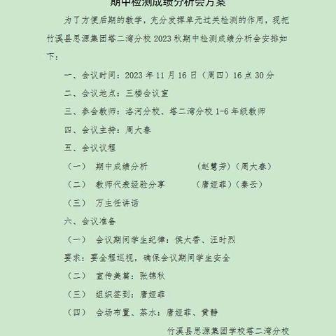 考而析得失，思而明未来———竹溪思源集团塔二湾和洛河分校期中联考成绩分析交流会