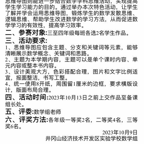 “让思维看得见，尽显数学之美”——井冈山经济技术开发区实验学校数学思维导图活动