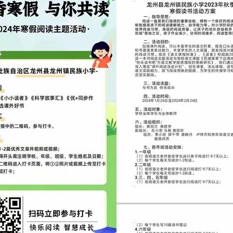 书香寒假  与你共读 ——龙州镇民族小学寒假阅读活动