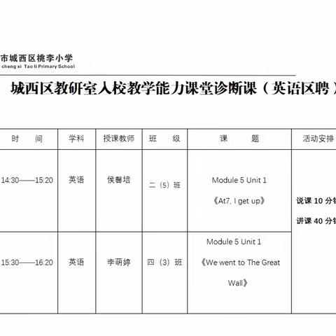 学思结合 共创为本 ——  桃李小学英语单元整体教学教研活动