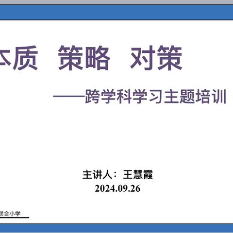 本质 策略 对策——2024年津南区高庄子联合小学教师跨学科主题学习专题培训