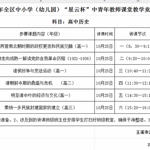 江川区2023年“星云杯”中青年教师课堂教学竞赛高中历史学科