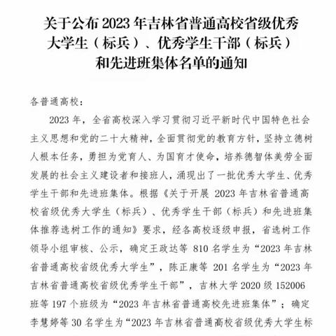 喜报 | 我校学子在2023年吉林省普通高校省级优秀大学生评选中获得佳绩