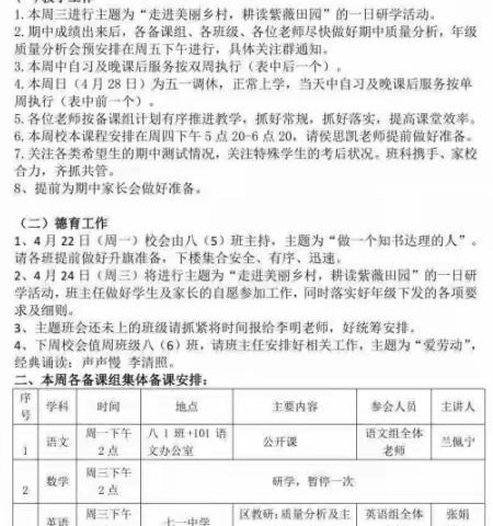 武汉六初八年级下学期第十一至十二周工作简报—— 家校合作，共同努力