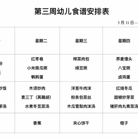 2024年春季第三周食谱（2024.3.11-3.15）