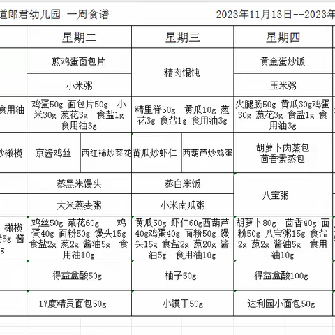 幸福“食”光，健康成长——黄山街道郎君幼儿园一周食谱