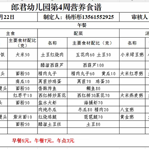 幸福“食”光，健康成长——黄山街道郎君幼儿园一周食