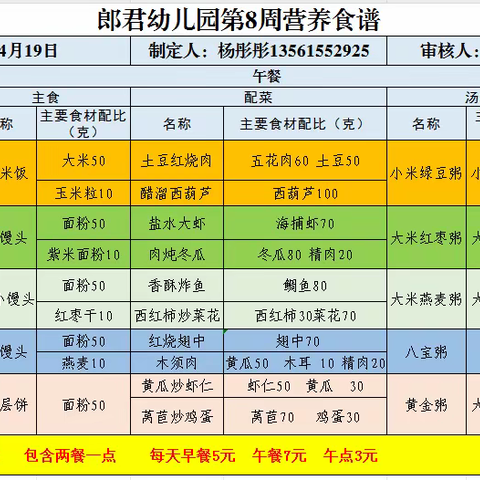 幸福“食”光，健康成长——黄山街道郎君幼儿园一周食谱