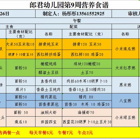 幸福“食”光，健康成长——黄山街道郎君幼儿园一周食谱