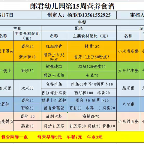 幸福“食”光，健康成长——黄山街道郎君幼儿园一周食谱