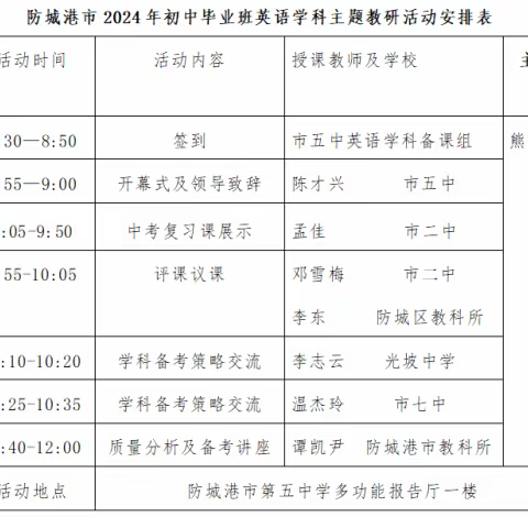 全力以赴谋备考，齐心协力创佳绩 ——防城港市2024年初中毕业班英语学科主题教研活动