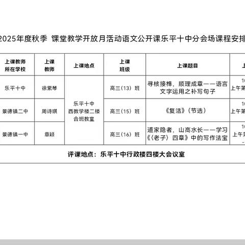 秋光染墨研教艺，杏坛绽彩启新章 ——2025年秋季景德镇市高中语文课堂开放月活动（乐平十中站）