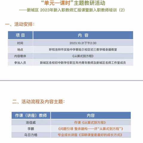 “单元——课时”主题教研活动 ——新城区2023年新入职教师汇报课暨新入职教师培训（2）