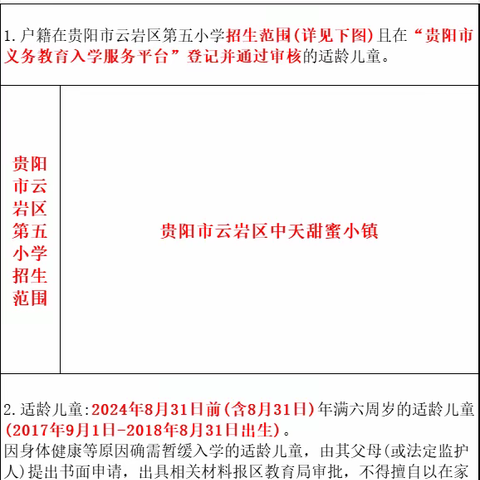 贵阳市云岩区第五小学 2024年小学一年级新生入学  现场审核通知