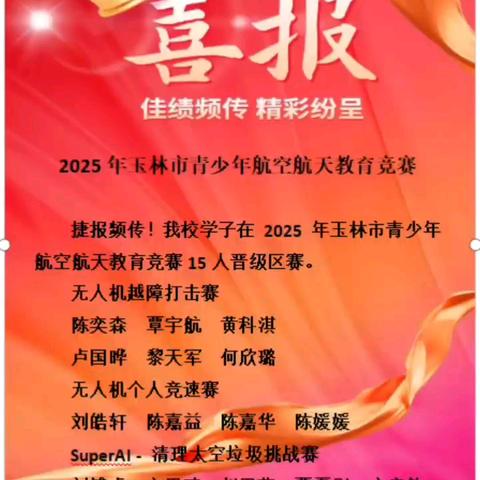 山心镇中心小学2025年玉林市青少年航空航天教育竞赛晋级区赛名单