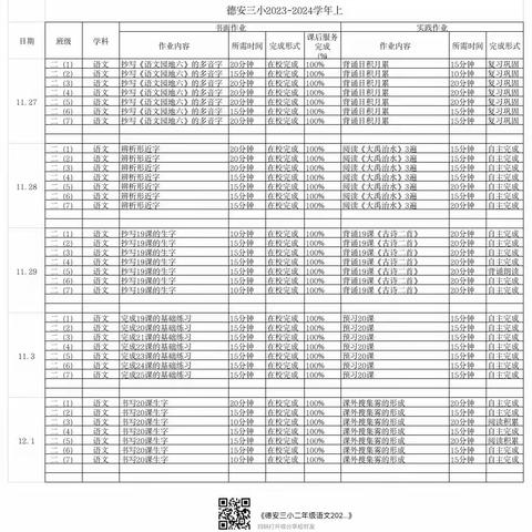 德安三小二年级语文作业公示