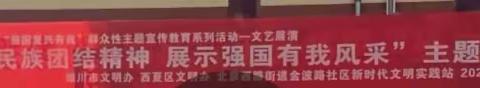 银川市学雷锋艺术团受邀参加银川市金波社区组织的庆祝三八国际劳动妇女节“弘扬民族精神，展示强国有我″主题活动大型公益演出记实。