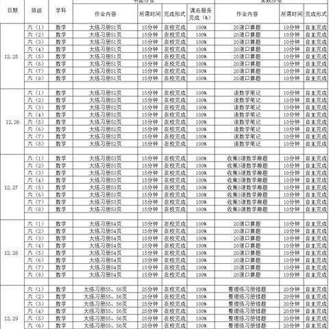 德安三下六年级数学作业公示