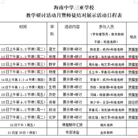 教以共进 研以致远 海南中学三亚学校数学科组教学研讨