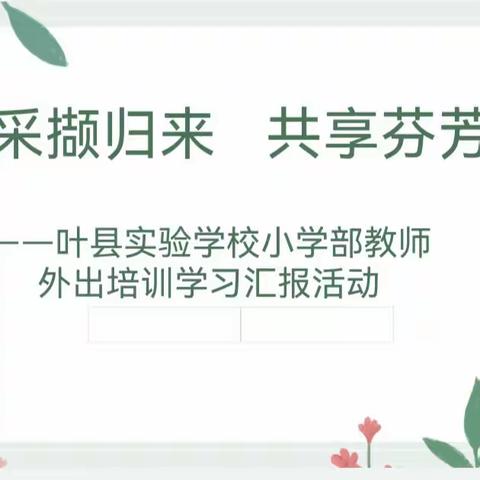 采撷归来，芬芳共享 ——叶县实验学校第十二届中小学“教科研活动月”之外出参培教师学习分享会