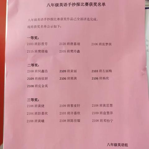 妙笔绘新春 英文话佳节 —— 宁远二中八年级英语新年手抄报活动展示