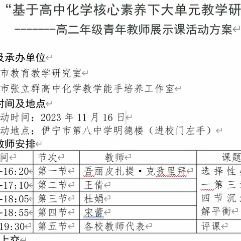 伊宁市“基于高中化学核心素养下大单元教学研讨活动” ——高二年级青年教师展示课