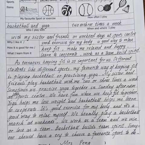 创意性项目作业：Project Unit Three Keep Fit ( Class 7,Grade 7)