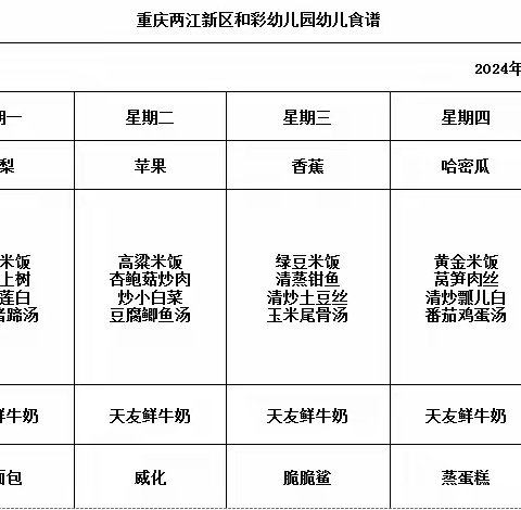 和彩幼儿园﻿2024春期第四周食谱