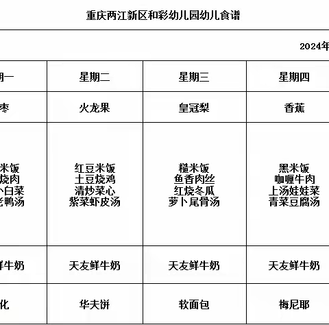 和彩幼儿园﻿2024春期第6周食谱