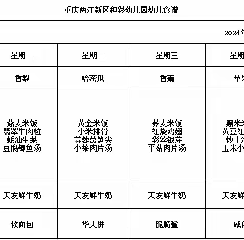 和彩幼儿园﻿2024春期第7周食谱