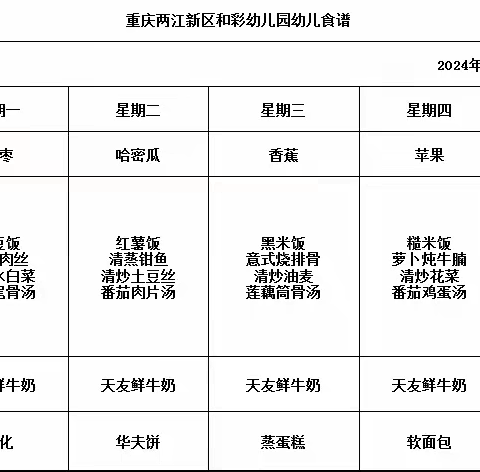 和彩幼儿园﻿2024春期第8周食谱