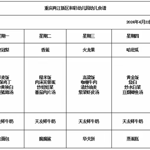 和彩幼儿园﻿2024春期第9周食谱