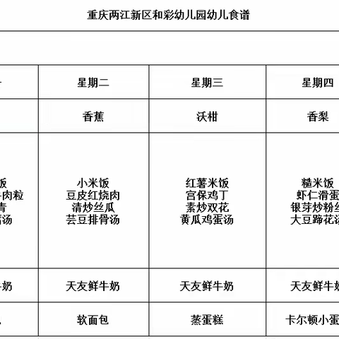 和彩幼儿园﻿2024春期第十四周食谱