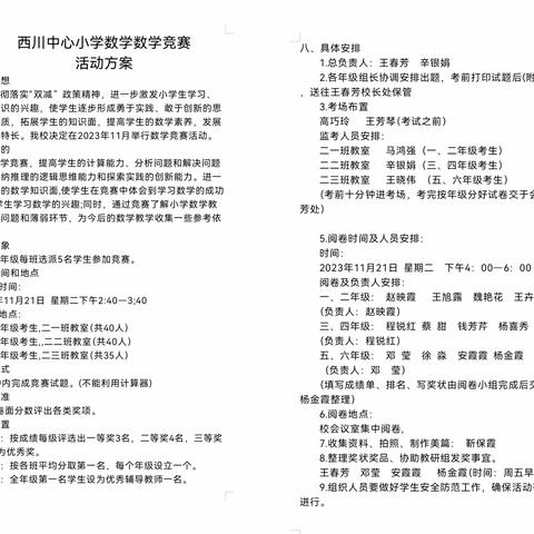 竞数学技能 赛数学风采——西川中小举办数学竞赛活动