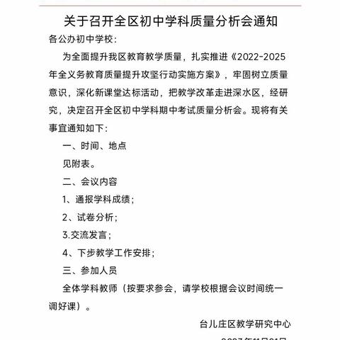 “分析反思凝共识，再接再厉创新高”——台儿庄区道德与法治学科质量分析会