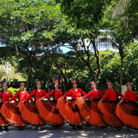 2022年6月28日迎7，1，吉祥如意，三亚，交谊舞团队，跳没有共产党就没有新中国健身操，后合影留念