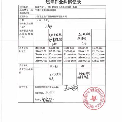 海洋大学（一期）项目岁末年初特殊时段安全生产工作落实情况反馈