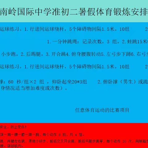 秦皇岛市南岭国际中学 体育暑假作业，让运动成为习惯！