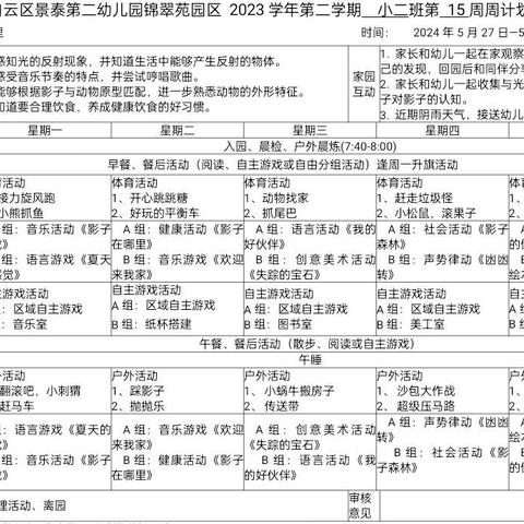 锦翠苑园区小二班第十六周活动分享