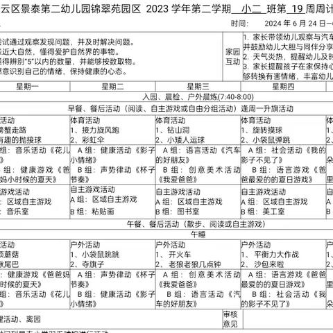 锦翠苑园区小二班第十九周活动分享