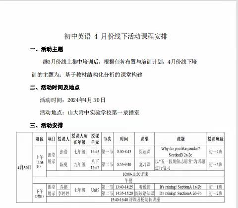 定陶区骨干教师发展共同体初中英语第二阶段第一次线下研讨活动