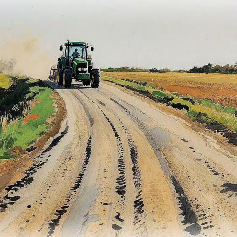 𝔸𝕀 绘画 🎨乡村道路 行驶的拖拉机