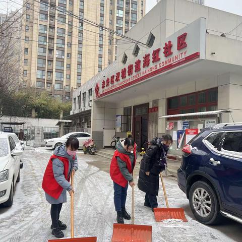 海红社区居委会组织工作人员小区扫雪