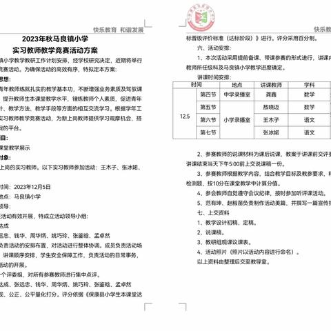 青年教师展风采，点燃梦想绽未来 ——马良镇小学2023年秋实习教师教学竞赛活动