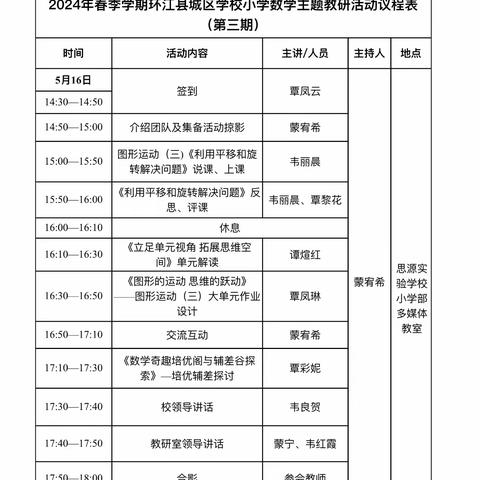 2024年春季学期城区学校小学数学“年级集备”主题教研活动（第三期）