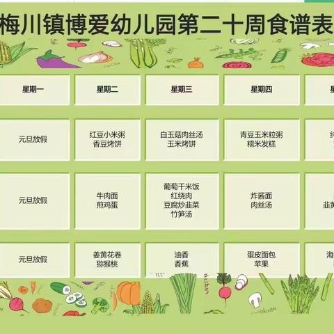 【食安有你】不负美食 共享时光——梅川镇博爱幼儿园2023年秋季学期第二十周幼儿食谱