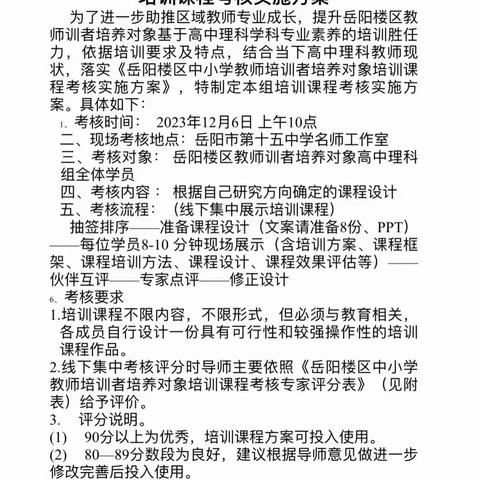 群英荟萃寻方向，蓄力前行共成长—岳阳楼区中小学教师培训者培养对象高中理科组培训课程考核