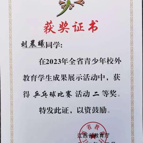 喜报！我校刘晨曦同学在全省青少年校外教育学生成果展示活动中获奖